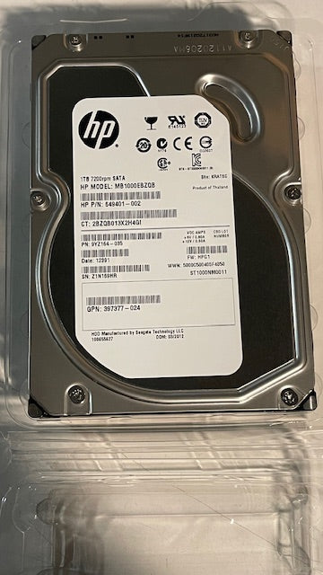 HP 649401-002 1TB SATA MB1000EBZQB 9YZ164-035 397377-024 ST1000NM0011 7200rpm HDD