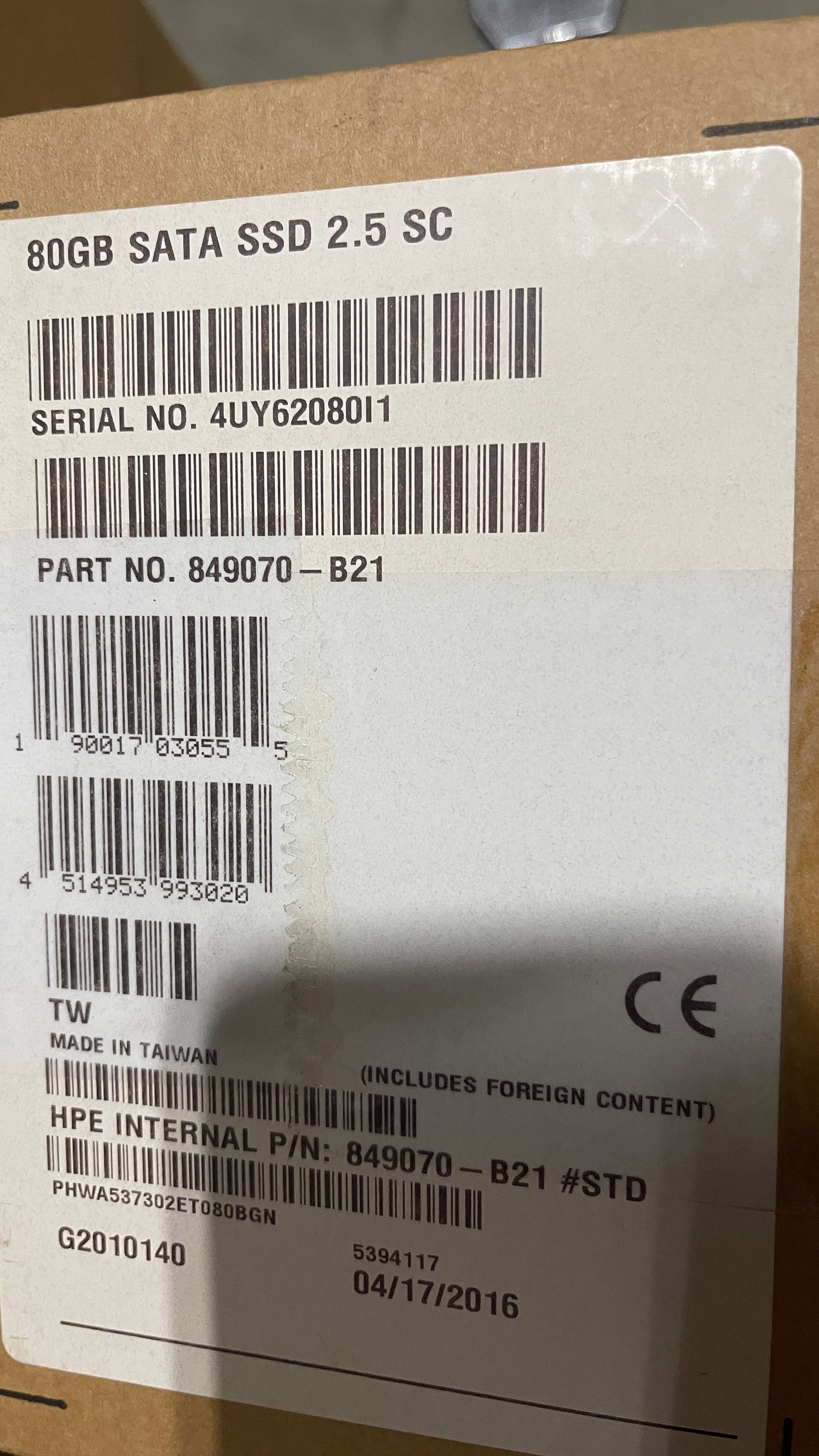 HP 849070-B21 80GB SATA SSD 2.5 SC