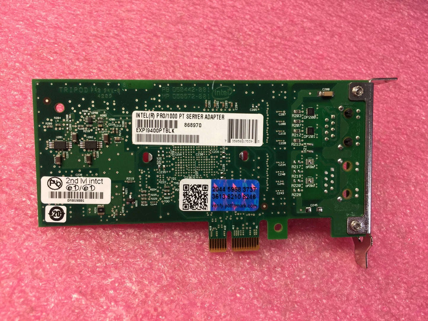 Intel Pro/1000 PT Server Adapter EXPI9400PTBLK - 1 Port - Low profile Used