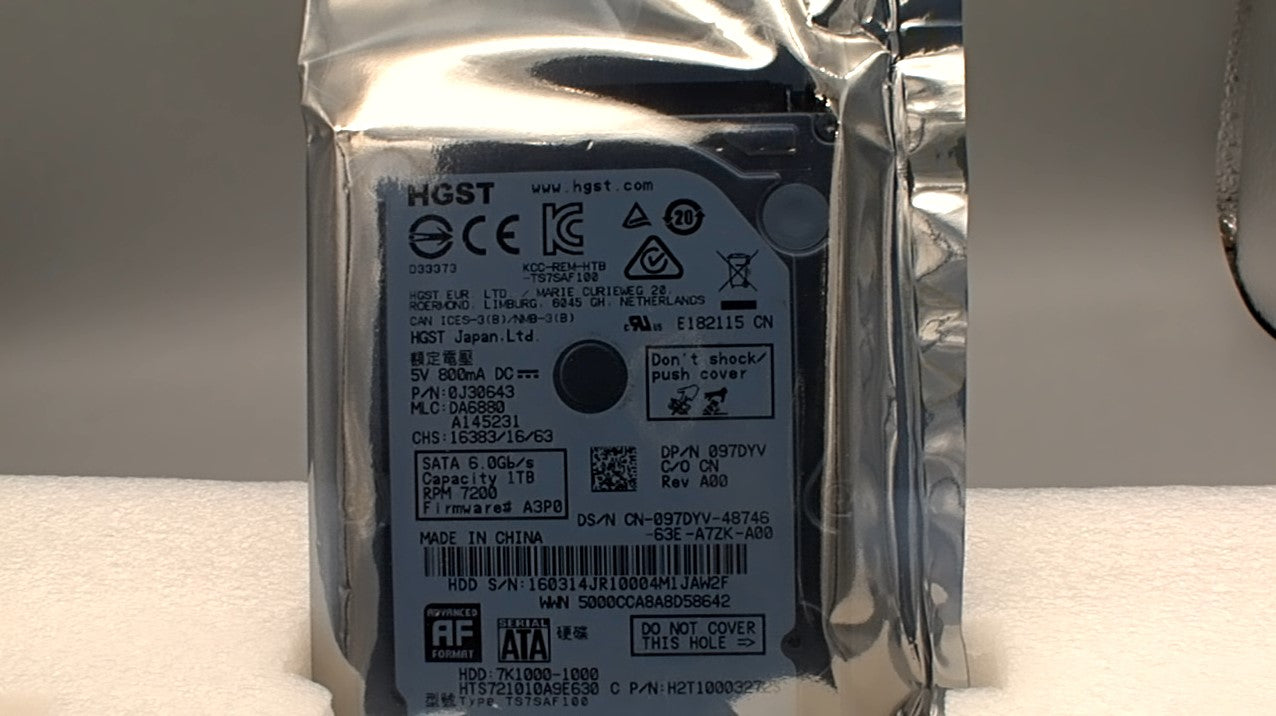 HGST Travelstar 7K1000 2.5-Inch 1TB 7200 RPM SATA III 32MB Cache Internal Hard Drive used HTS721010A9E630