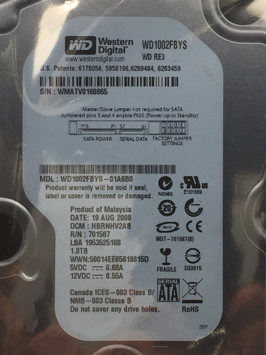 WD RE3 1TB  SATA  3.5" Enterprise Hard Drive (WD1002FBYS-01A6B0) Zero Hours