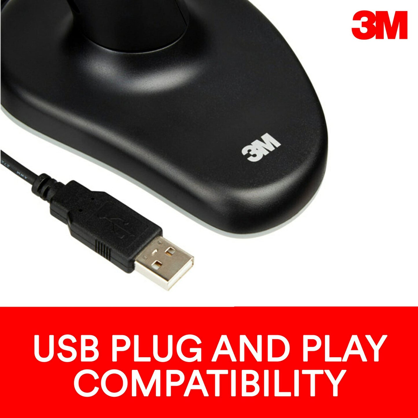 3M Wired Ergonomic Optical Mouse, Patented Vertical Grip Design Keeps Your Hand and Wrist at a Neutral Angle for Comfort, USB/PS2 Plug and Play Compatibility, 6.5' Cord, Small Size, Black (EM500GPS)