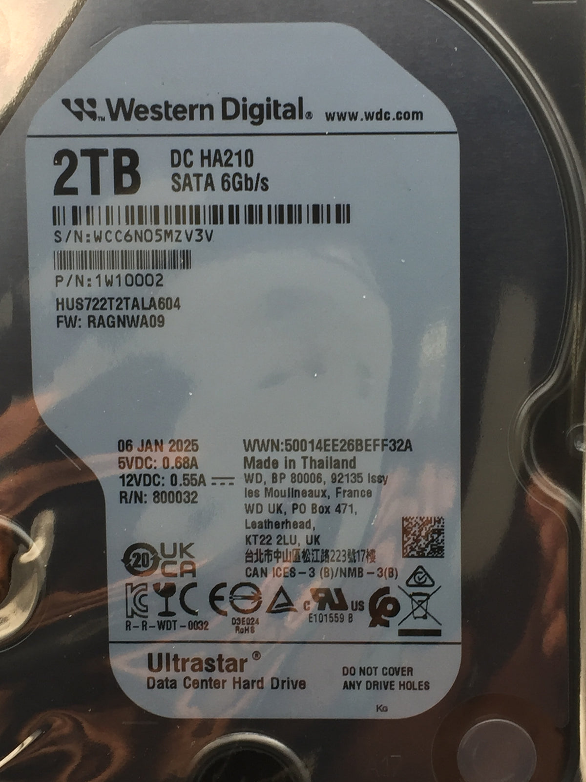 WD HUS722T2TALA604 Ultrastar DC HA210 2TB 128MB SATA  3.5"  HDD zero hours