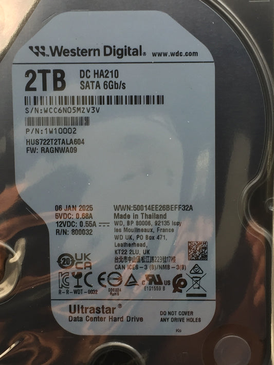 WD HUS722T2TALA604 Ultrastar DC HA210 2TB 128MB SATA  3.5"  HDD zero hours