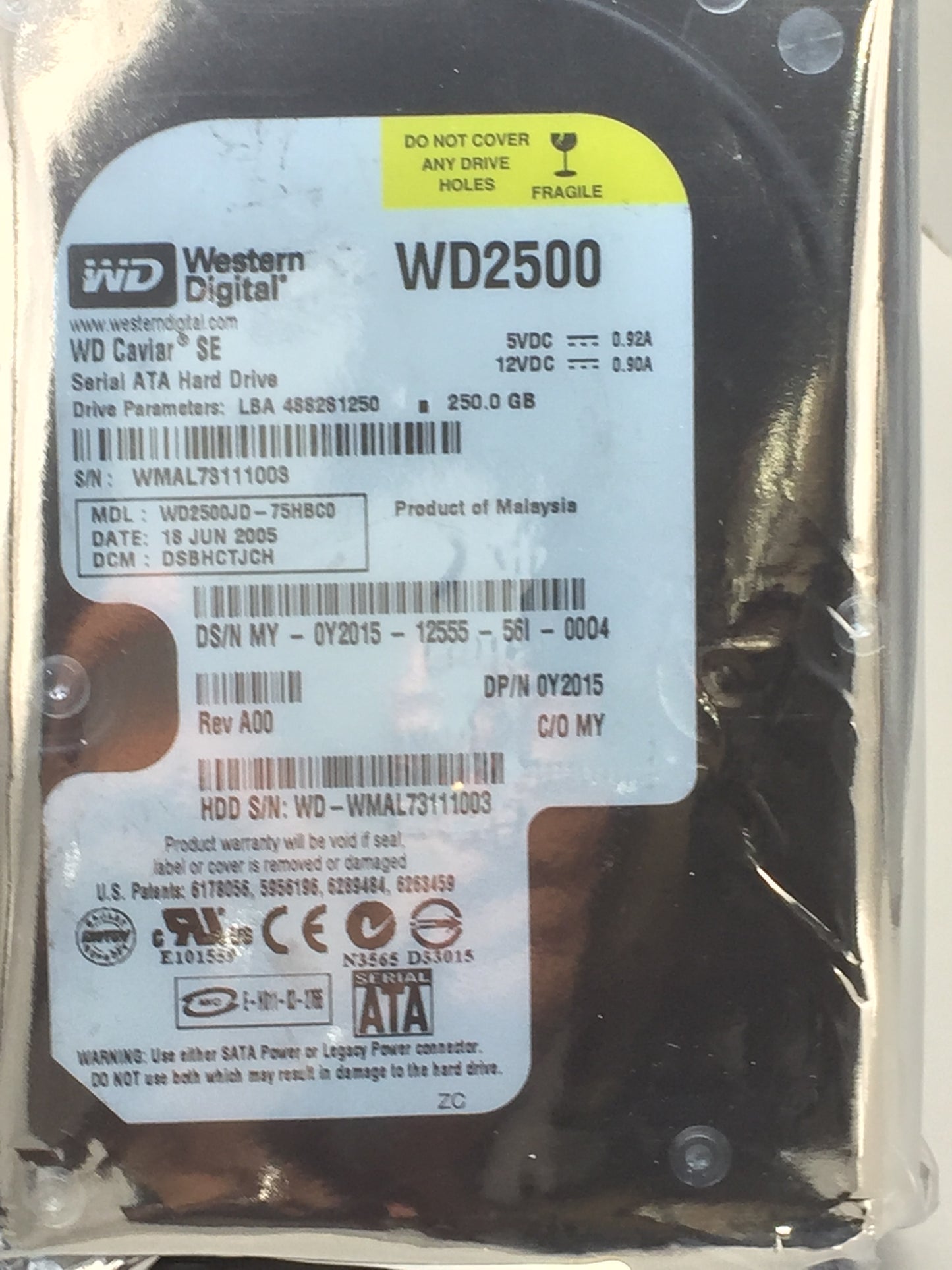 WD Caviar Blue 250GB 7200 RPM 8MB Cache IDE / PATA 100 3.5" Internal HDD used