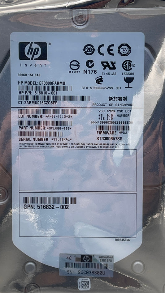 HP 516810-001 Cheetah 15K.7 | Seagate 300GB SAS 15K RPM 3.5" ST3300657SS  P/N: 9FL066-035 used