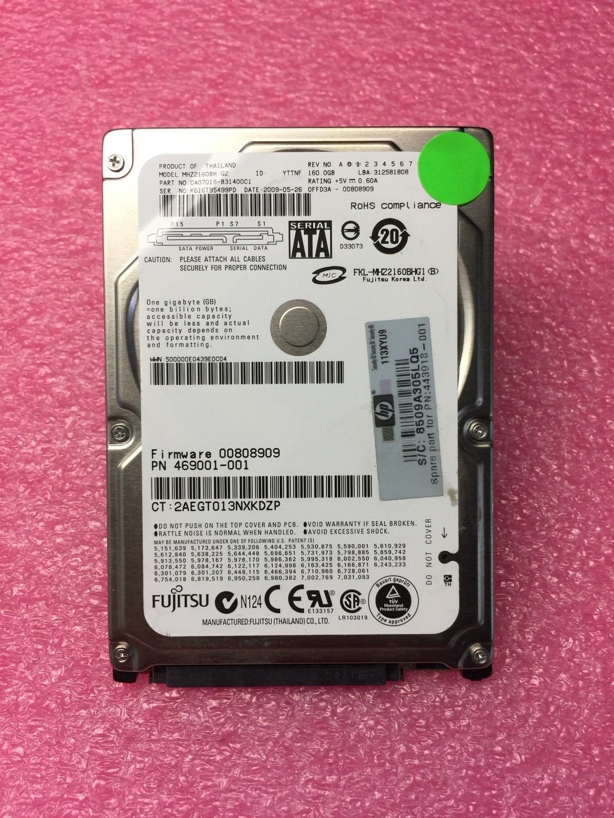 HP 469001-001 Fujitsu MHZ2160BH G2 160GB 2.5" SATA HDD used