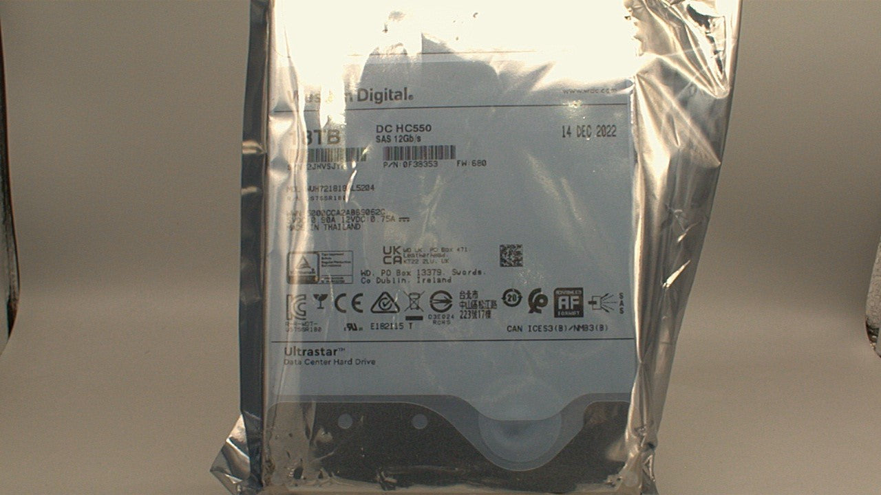 WD Ultrastar DC HC550 18TB 7200 RPM SAS 12Gb/s 512MB 3.5" Enterprise HDD used