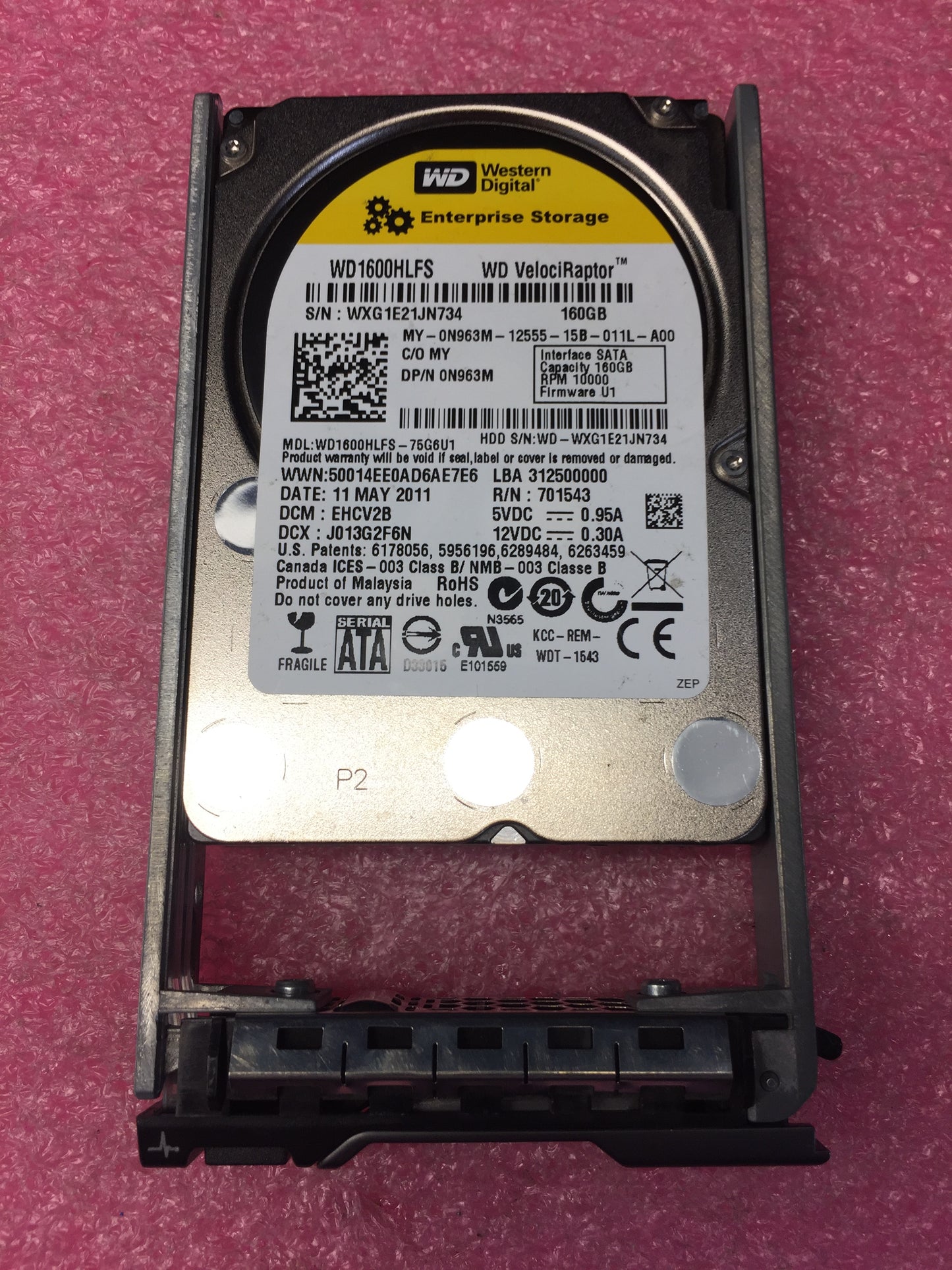 Dell 0N963M Velociraptor 160GB 10K SATA 2.5'' Hard Drive used