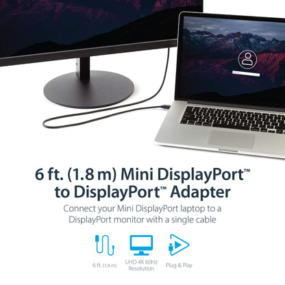 StarTech.com 10ft Mini DisplayPort to DisplayPort Cable - M/M - mDP to DP 1.2 Adapter Cable - Thunderbolt to DP