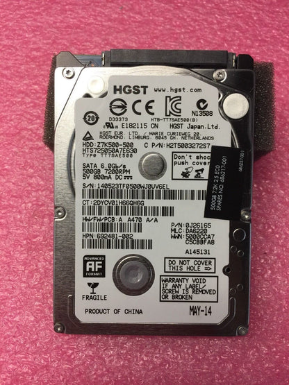HP 692481-002 HGST 0J26165  500GB SATA 6.0Gb/s 2.5" Hard Drive used