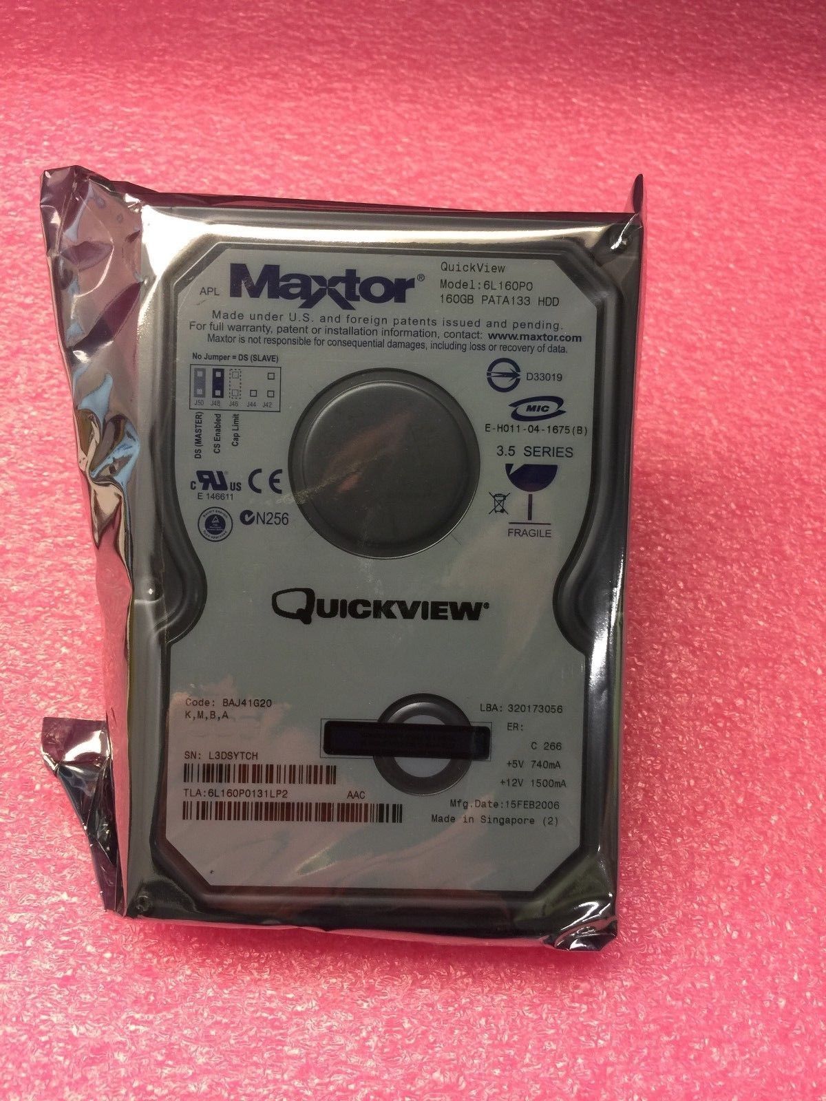 Maxtor Quickview 160GB IDE 3.5 Hard Disk Drive 6l160p0131lp2 used