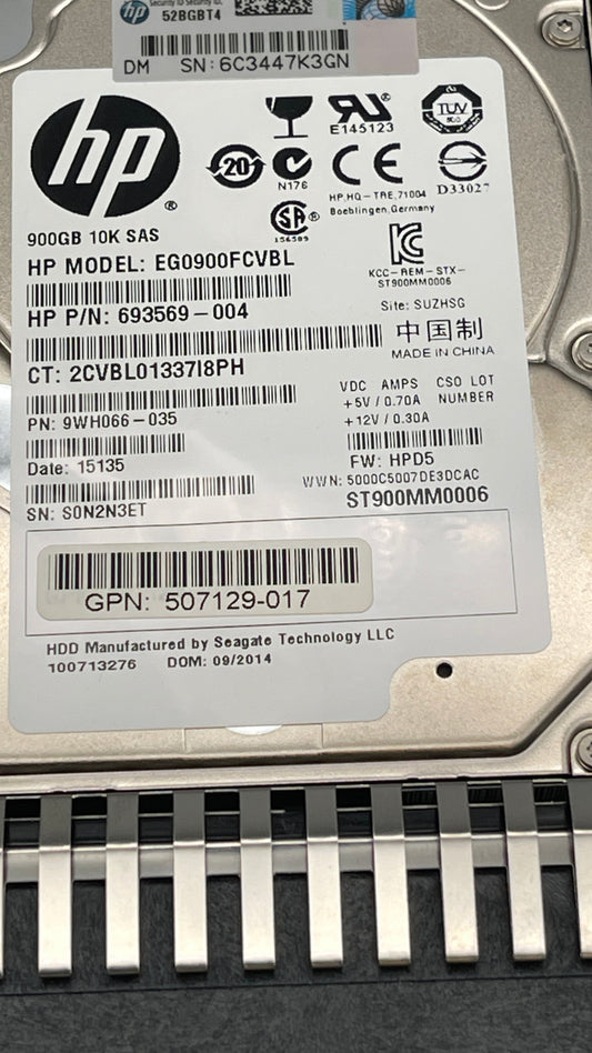 HPE 619463-001 900GB 10K SAS 2.5-inch OEM HDD with tray HOT-Pluggable 507129-017 693569-004