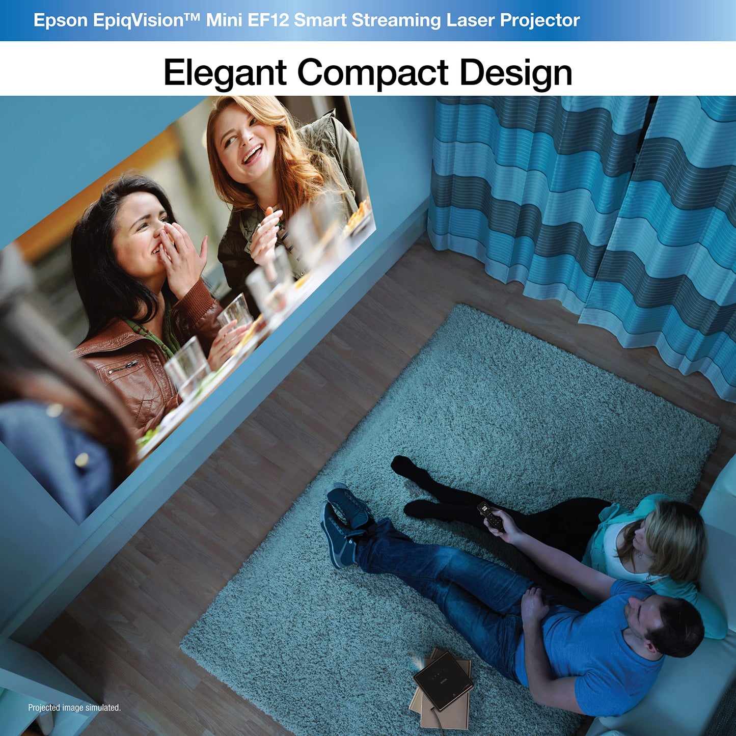 Epson EpiqVision Mini EF12 Smart Streaming Laser Projector, HDR, Android TV, Portable, sound by Yamaha, 3LCD, Full HD 1080p, 1000 lumens Color and White Brightness Bluetooth support Black Small