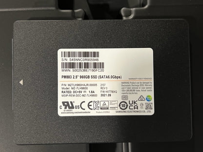 Samsung PM883 2.5" 960GB 3D TLC SSD SATA 6Gb/s MZ7LH960HAJR-00005 Enterprise