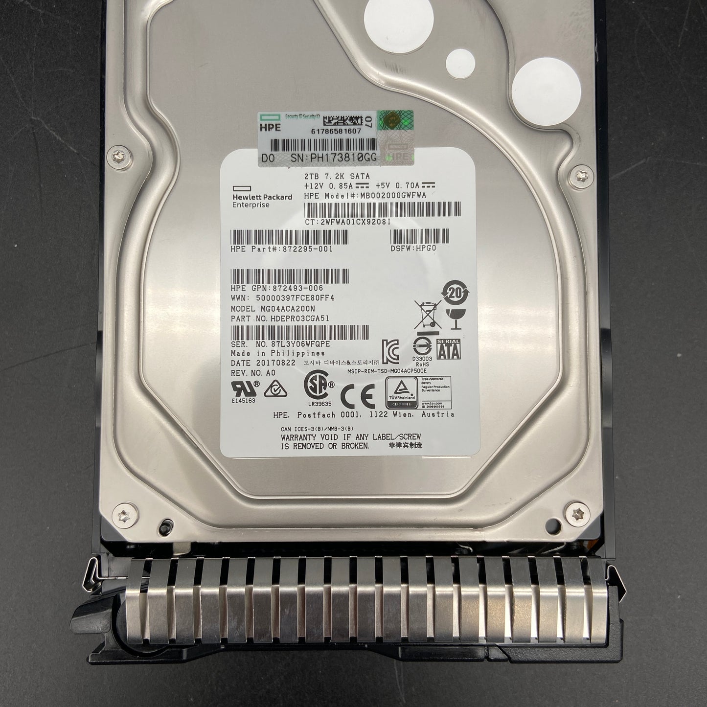 HPE 861676-B21 2TB 7200rpm 6Gbps 3.5" SC Midline Hot Swap Hard Drive