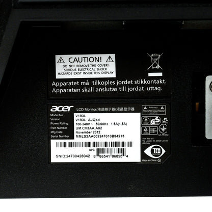 Acer V193L UM.CV3AA.A01 19-Inch Screen LCD Monitor used Grade A