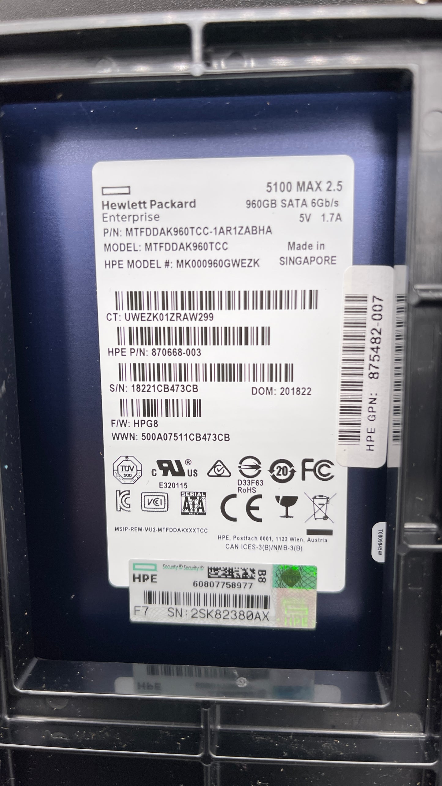 870668-003 HP G8-G10 960-GB 3.5 SATA 6G MU SSD
