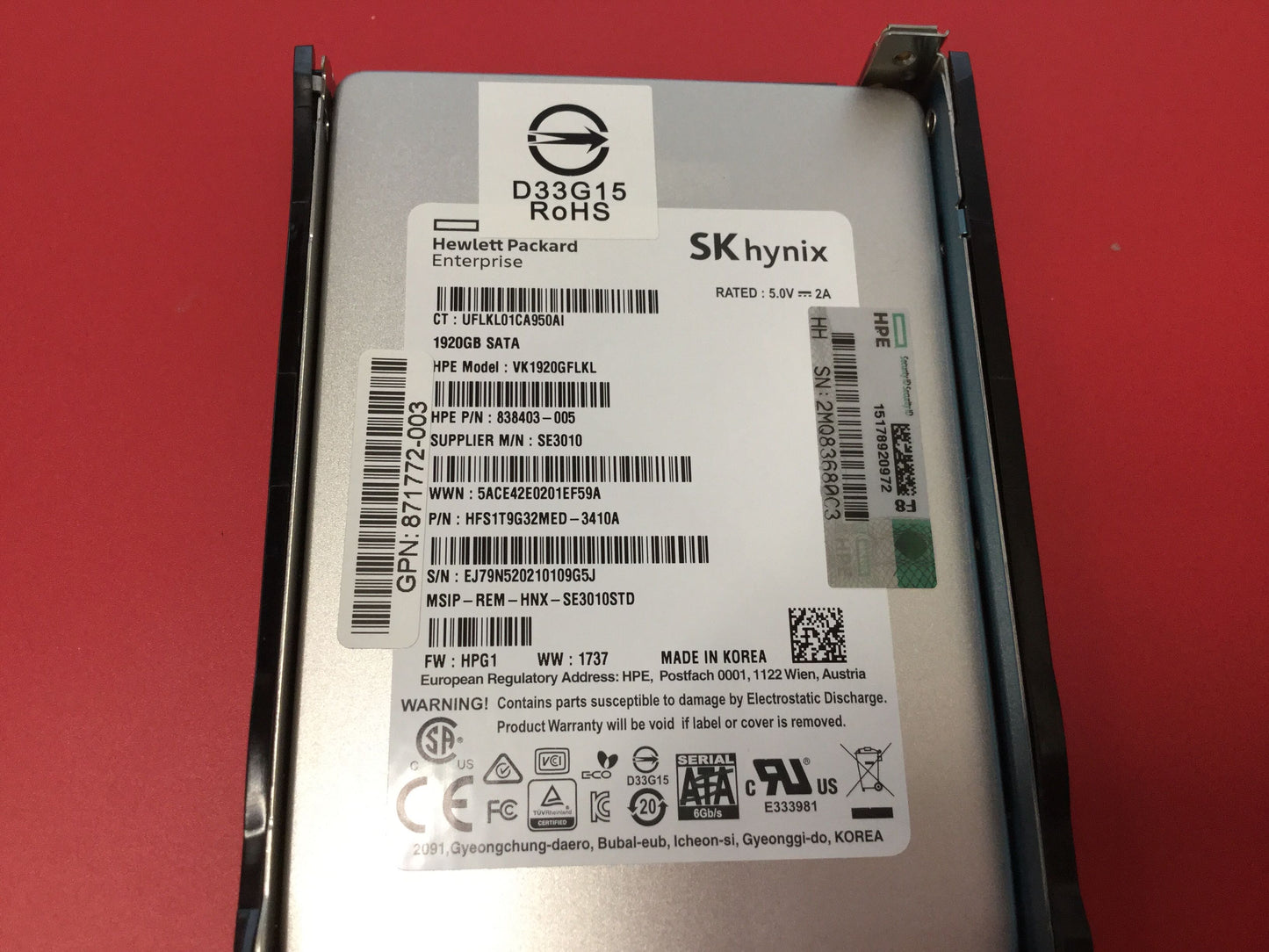 HPE 838403-005 1.92TB SATA-6GBPS READ INTENSIVE SFF 2.5IN SC SOLID STATE DRIVE