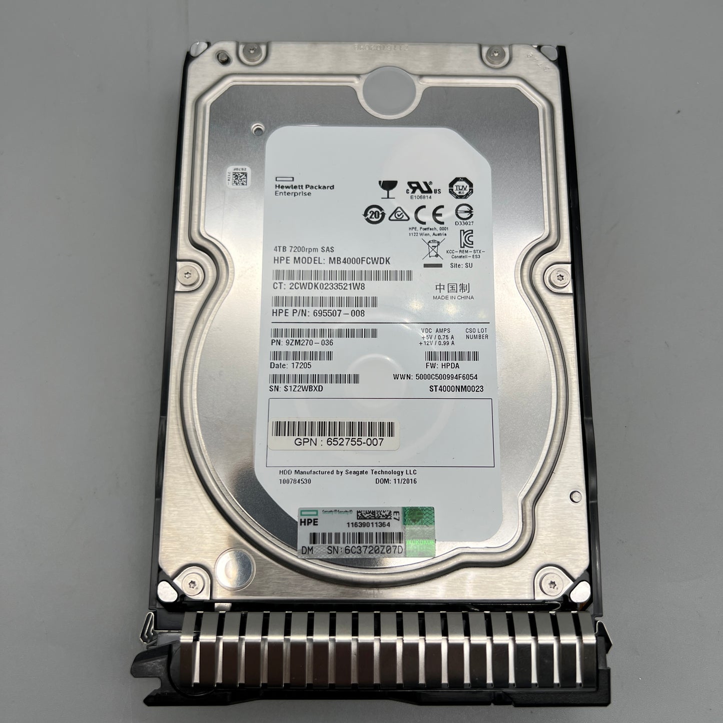 HPE 652755-007 4TB 7200RPM 3.5" DP SAS 6Gbps MDL Drive 695507-008 MB4000FCWDK