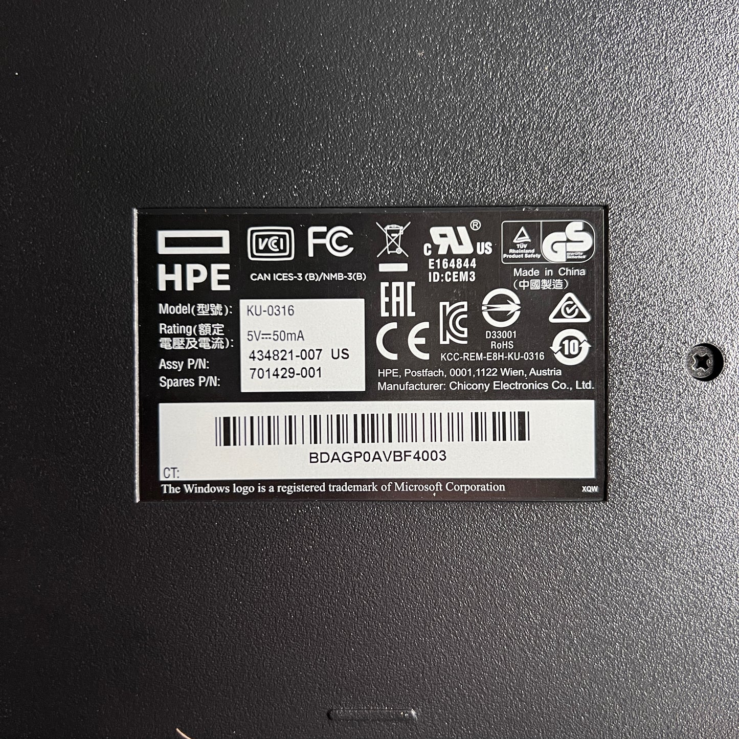 Brand New HP Genuine Computer USB Keyboard iOS/Windows 11/10 KU-0316 434821-007