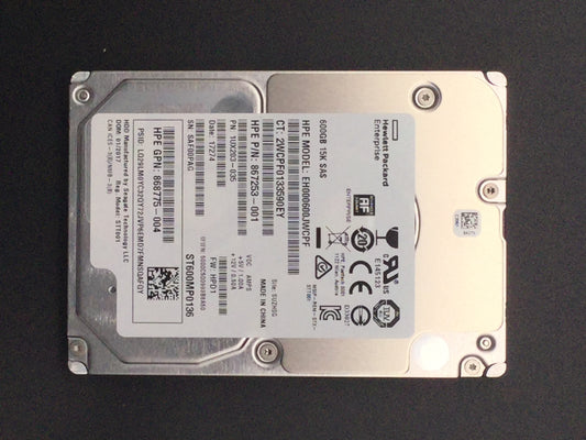 867253-001 HPE 600GB 15K 12G SFF SAS SC Hard Drive