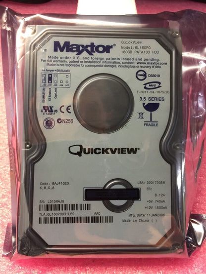 Maxtor Quickview 160GB IDE 3.5 Hard Disk Drive 6L160P0031LP2