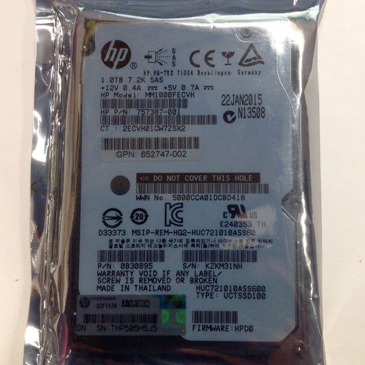 HP 652747-002 MM1000FECVH 1.0TB 7.2K SAS Hard Drive