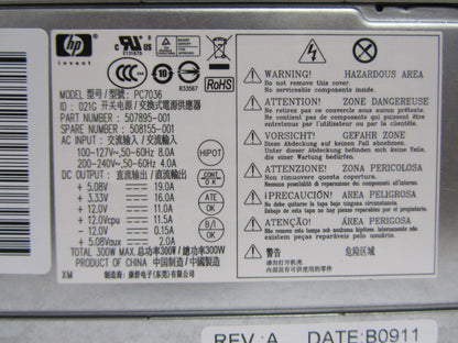 HP 85 EFF D5 PC7036 MT 300w Power Supply NEW 507895-001