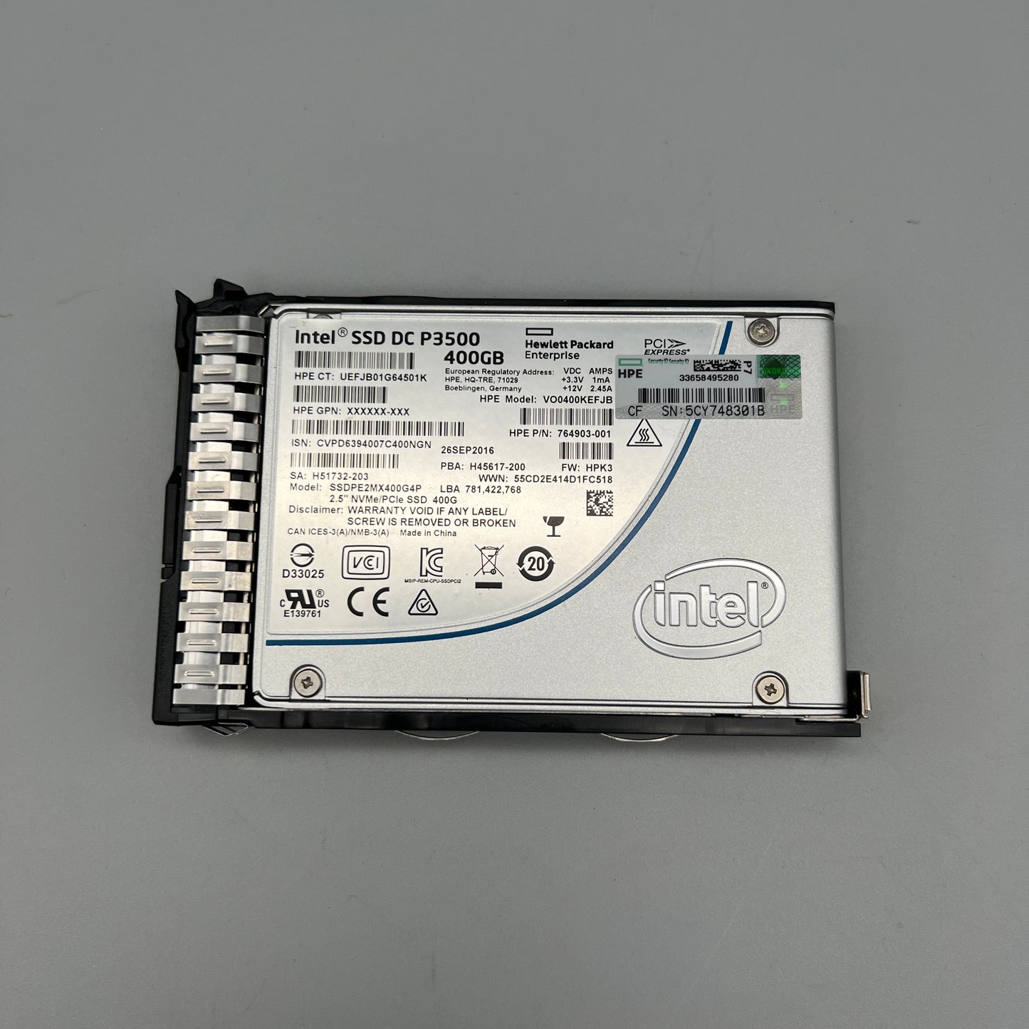 Intel SSD P3500 | HP 400GB NVMe PCIE SFF SC2 SSD 764904-B21 Read Intensive