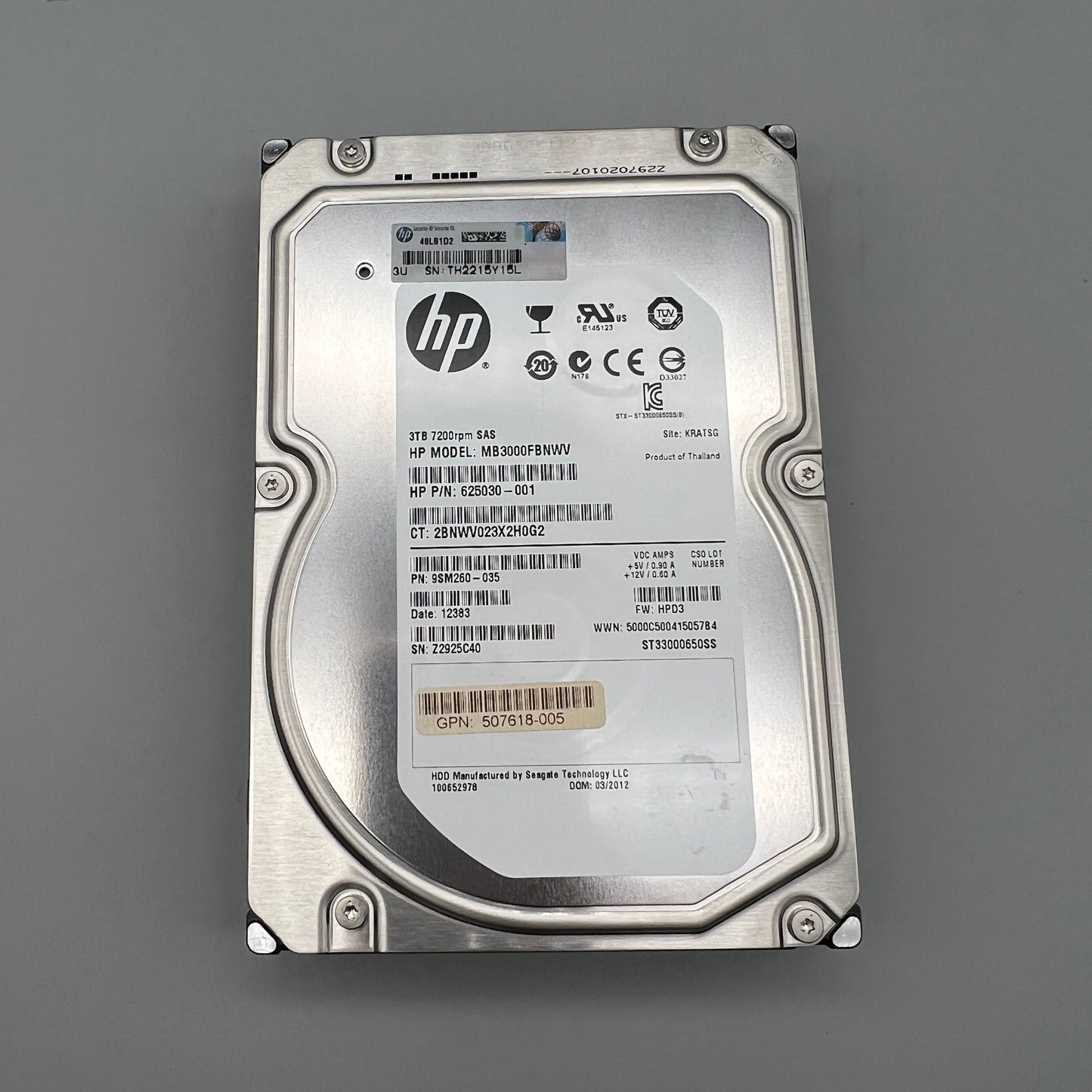 HP 3TB 7200rpm SAS P/N:625030-001 507618-005
