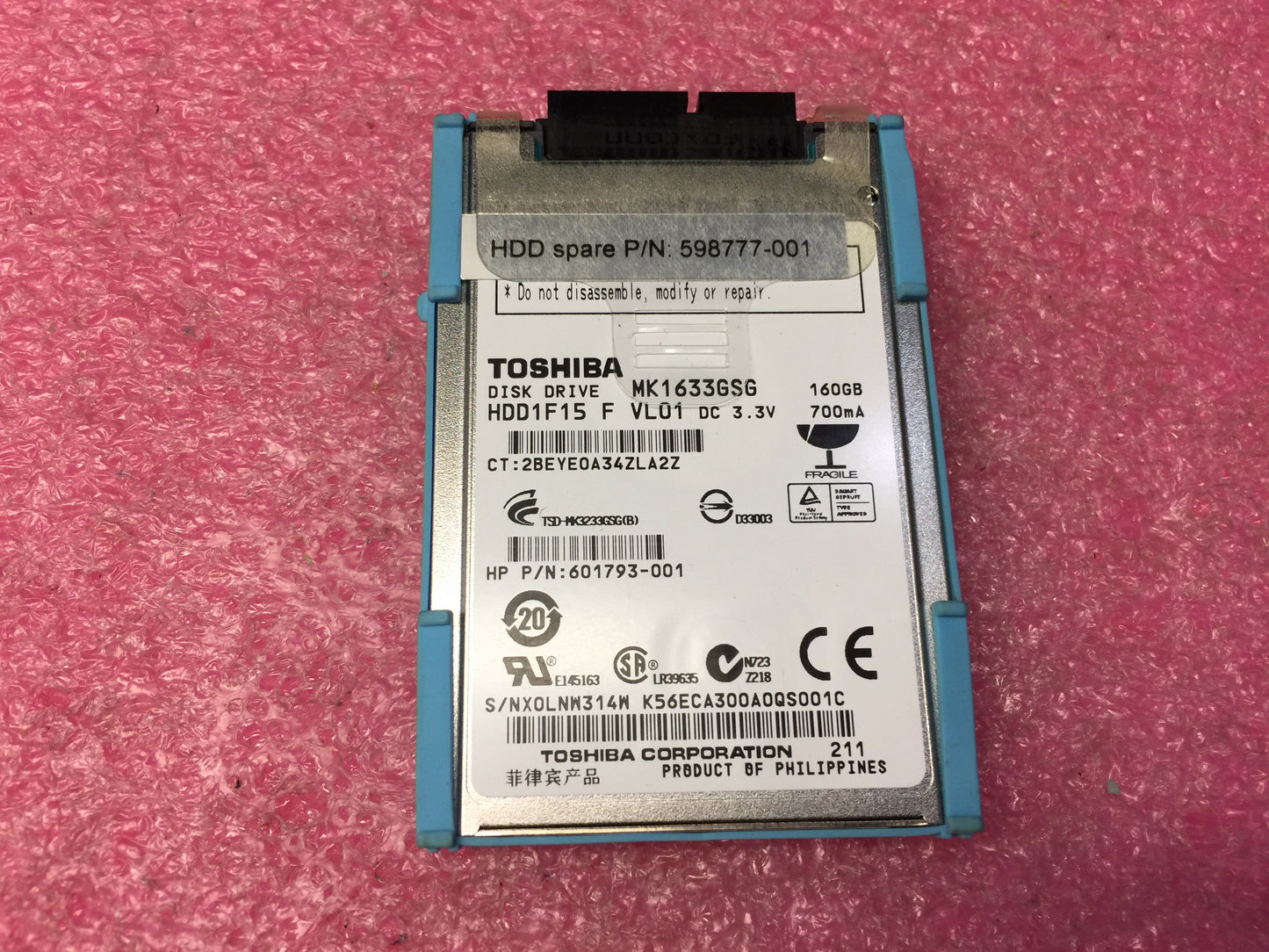 HP 601793-001 598777-001 Toshiba 160GB HDD MK1633GSG-SATA 1.8" 5400RPM Used