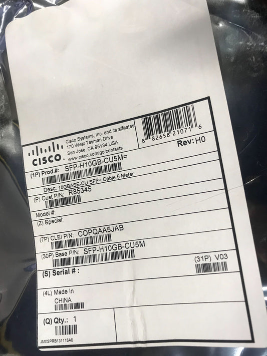 Cisco SFP-H10GB-CU5M= 10GBASE CU SFP Cable 5 Meter