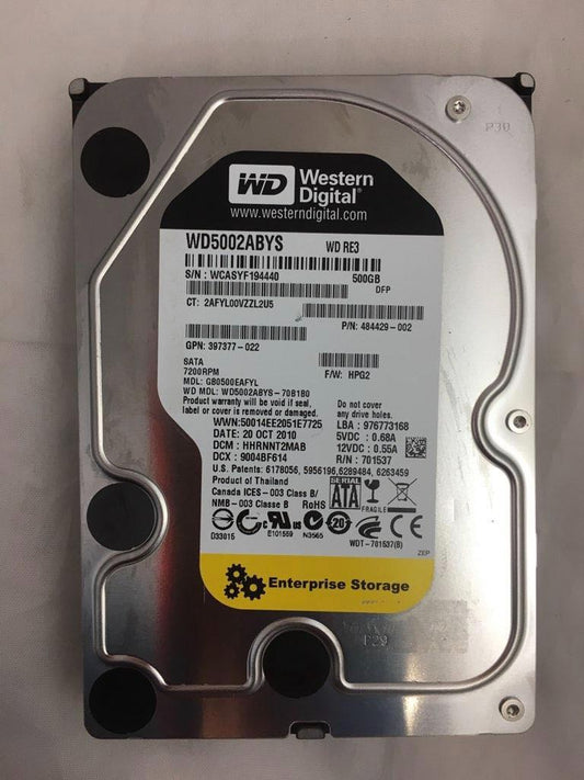 HP 397377-022 500GB 7200 RPM SATA 3.5 HDD WD5002ABYS
