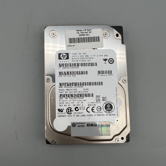 HP 72GB 15000RPM SAS 2.5-inch HDD 518022-001 507129-008 EH0072FARUA 537821-001