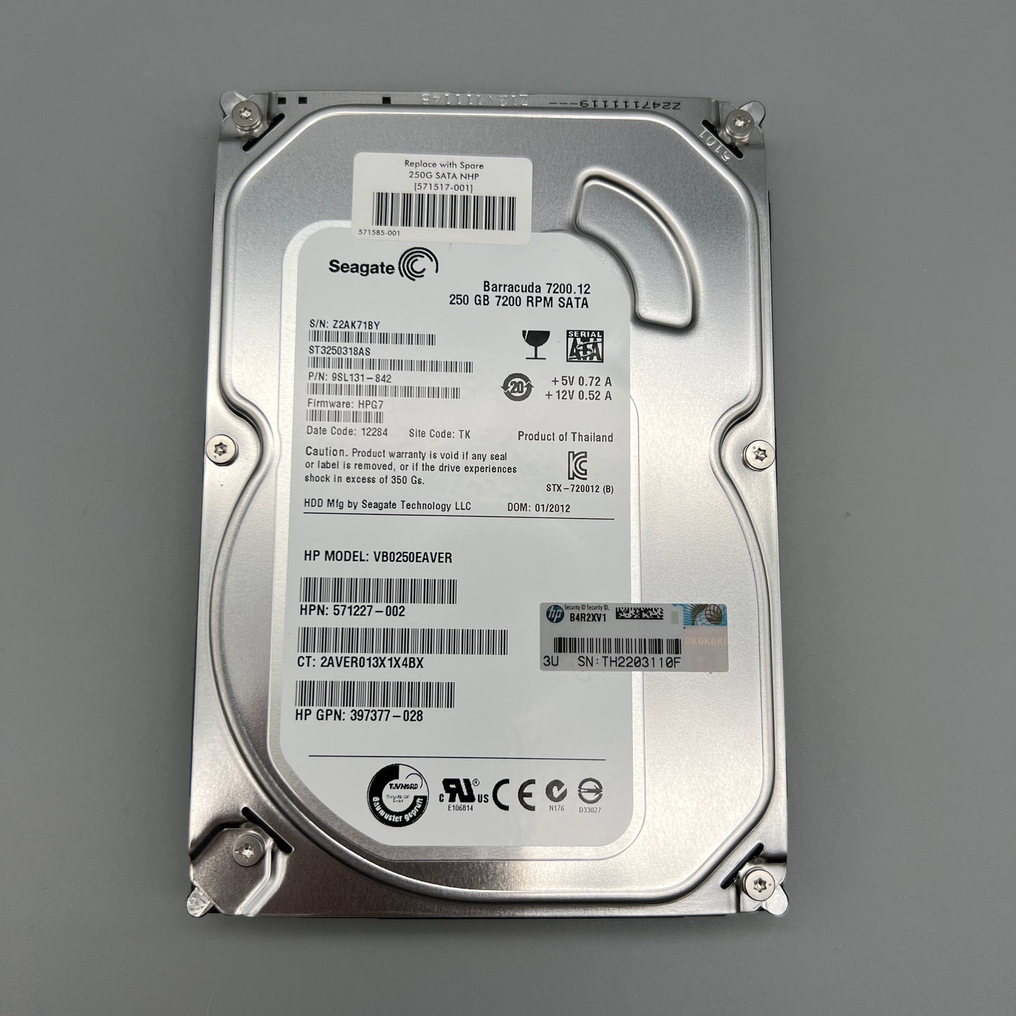 Seagate | HP 397377-028 250GB 7200RPM 3Gbps SATA NHP LFF 3.5" HDD 571227-002 571517-001