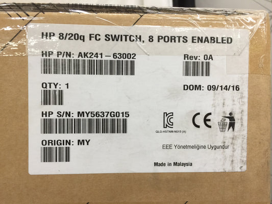 HP 8/8q FC SWITCH, 8 PORTS ENABLED AK241-63002