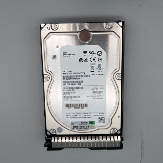 HP 2TB 7.2K 12Gbps SAS 3.5" HDD w/tray G8-G10 818369-001 846523-002 MB2000JVYZN