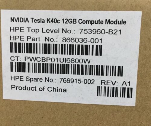 NVIDIA Tesla K40c 12GB Active CUDA GPU PCIe Accelerator Card HP 766915-002