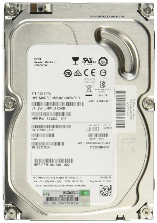 HPE Office 3.5-Inch 2000 GB SATA 6.0 Gb/s Internal Hard Drive 801884-B21