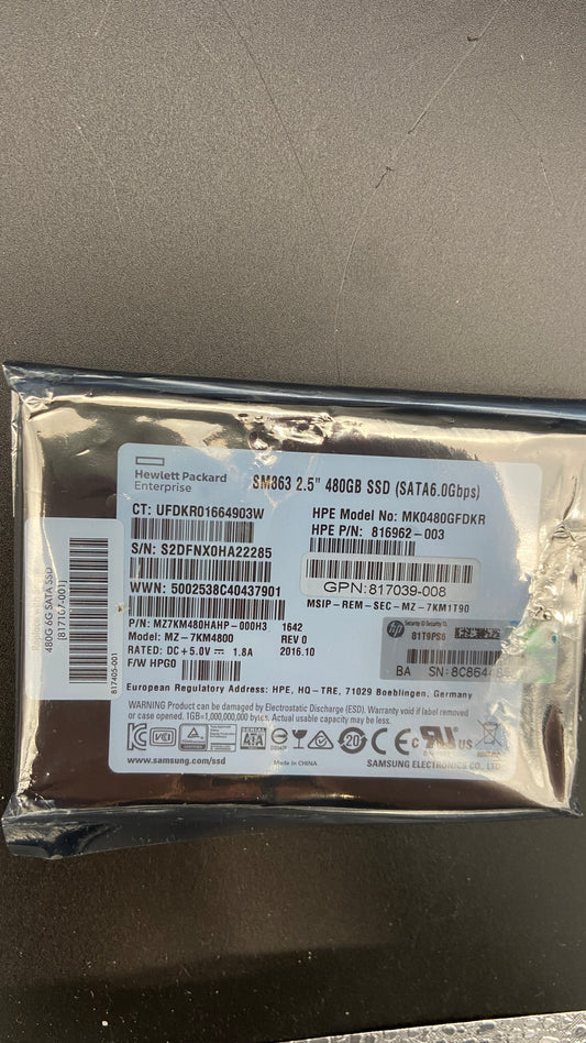 817107-001 HPE 480GB SATA 6Gb/s 2.5in NHP Value Solid State Drive(816962-003)