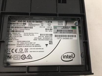 804574-006 HPE 1.6TB SATA 6G 2.5" SSD 0-Hours  SSDSC2BB016T6P 840995-001  S3510