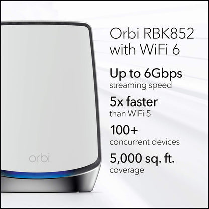 NETGEAR Orbi RBK852 Whole Home Tri-band Mesh WiFi 6 System(RBR850+RBS850) Used