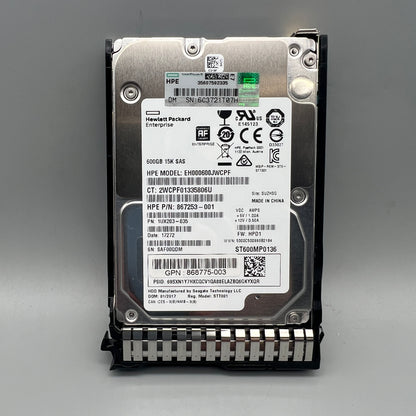 HPE 868775-003 600GB 15K 12Gbps 2.5" SFF SAS HDD with Smart Carrier 870797-001