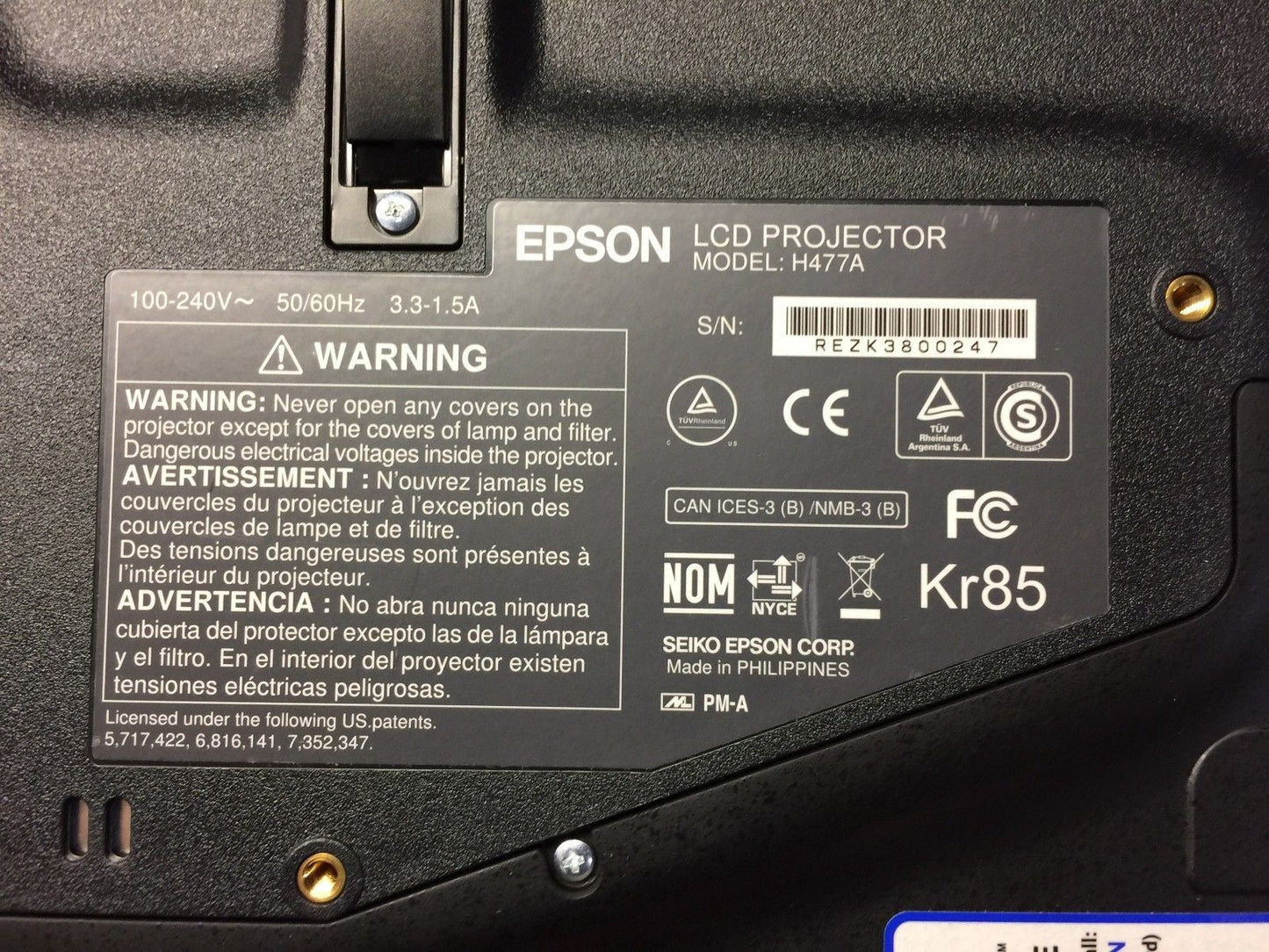 Epson PowerLite 1771W 1280 x 800 WXGA 3LCD Projector 3000 Lumens Wireless Ready