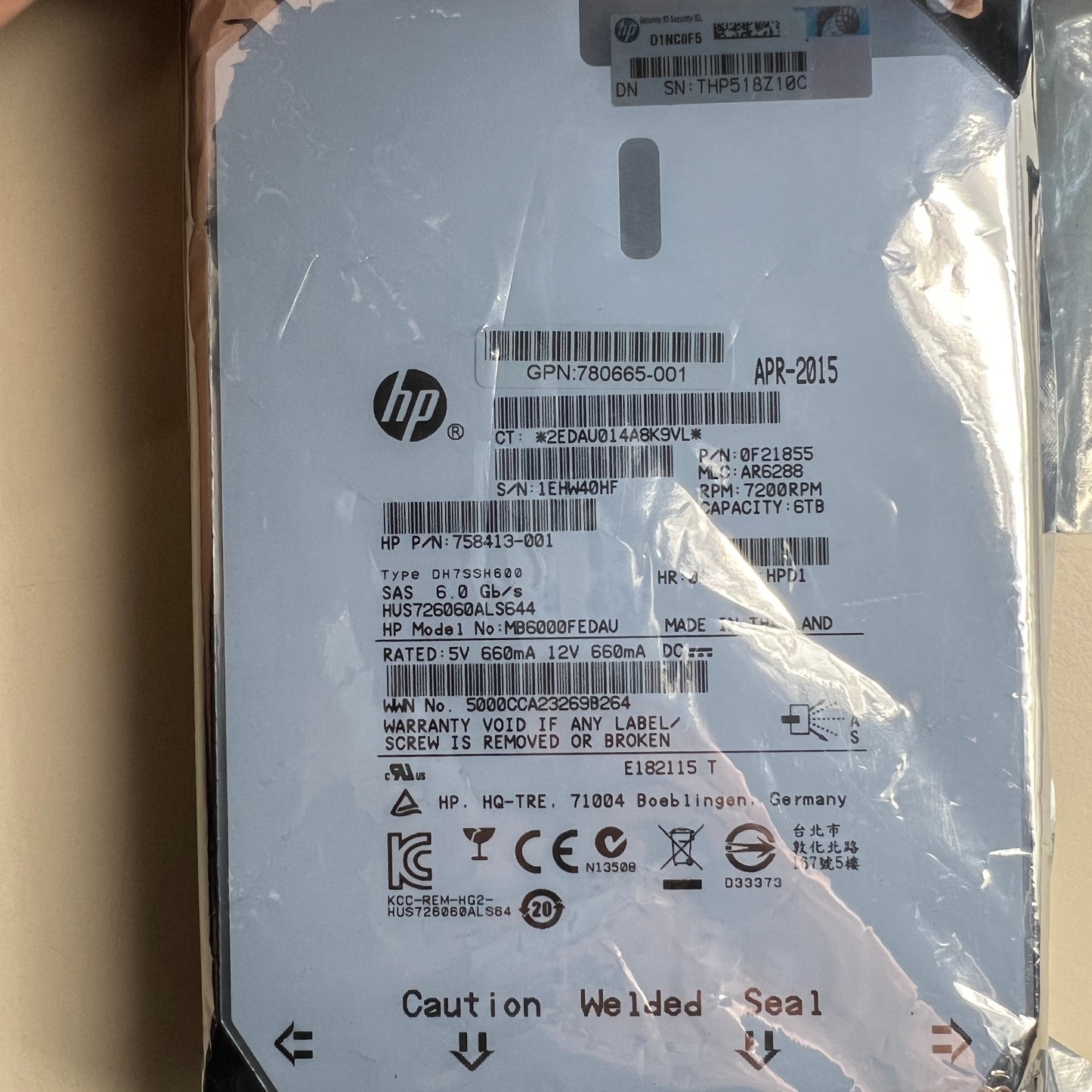 HP 6TB 7.2K SAS 6G HotPlug 3.5" Large Form Factor Lff Mid 780665-001 758413-001
