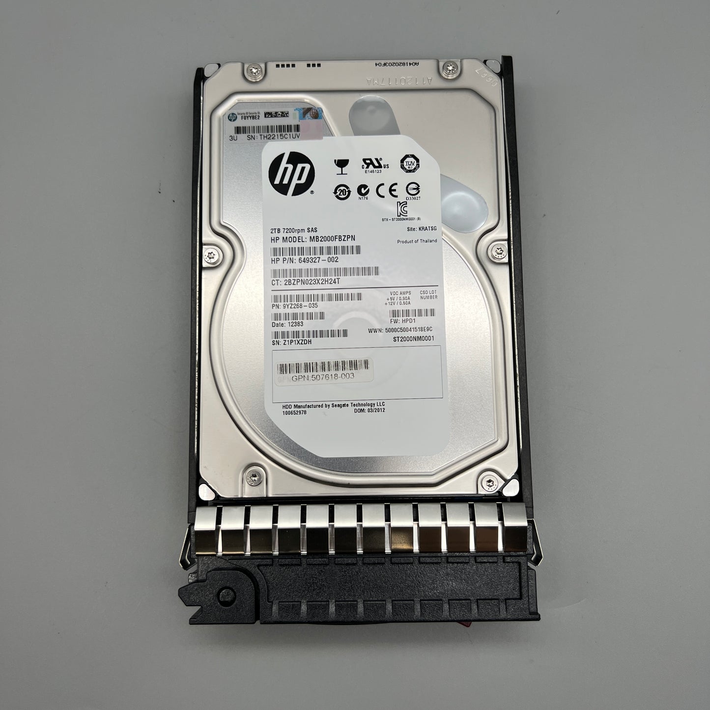 HPE 2TB 7200rpm SAS 6Gb/s 3.5" Lff Dual Port Midline Hot Swap With Tray 507618-003 649327-002