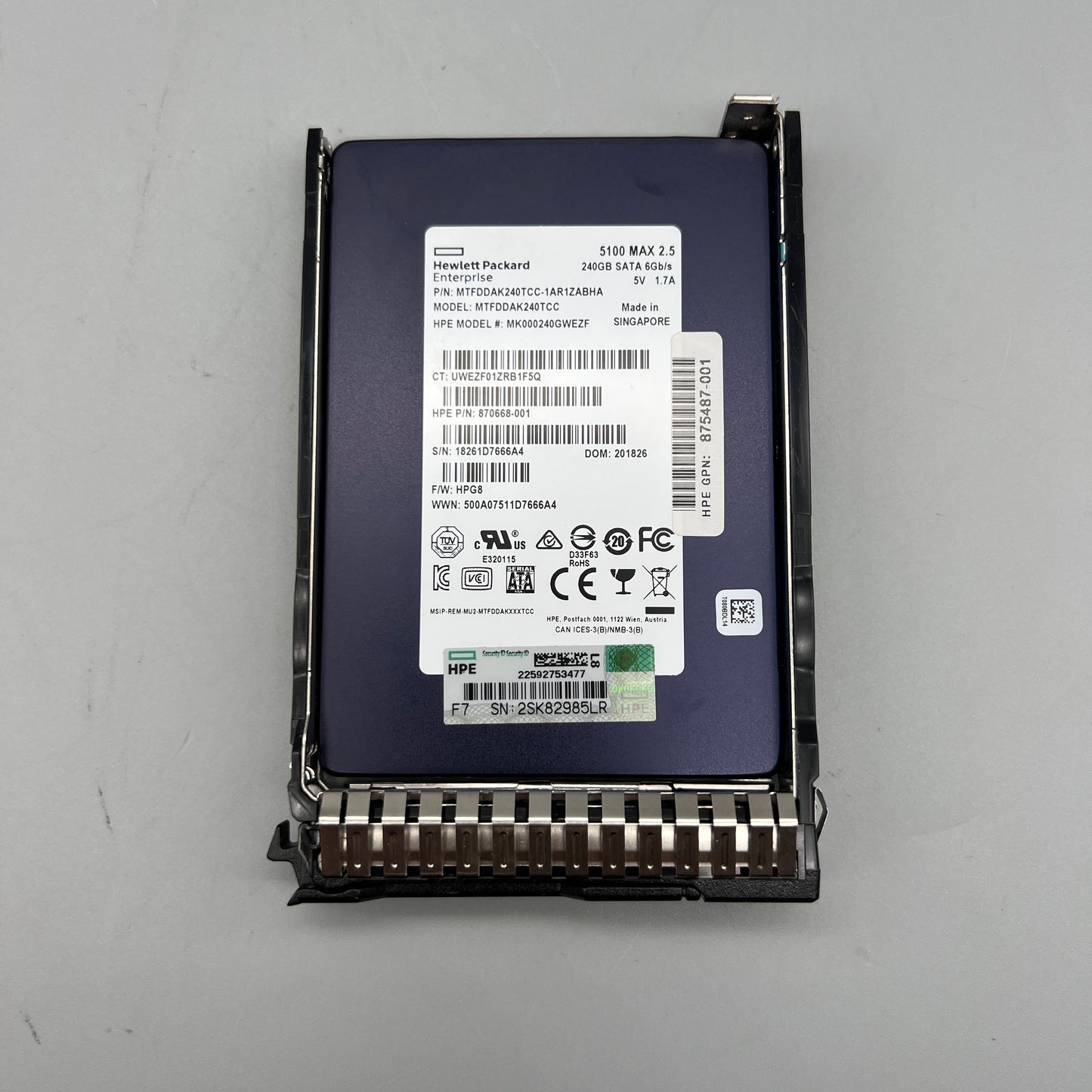 HPE | Micron 240GB SSD 2.5" With tray HOT-Pluggable 875487-001 870668-001 875703