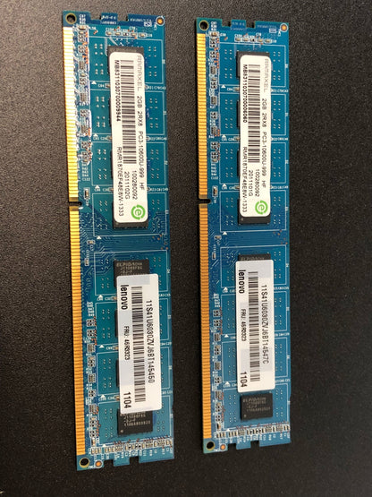 Lenovo 46R3323 4GB 2 x 2GB PC3-8500U DDR3 1066 Non-ECC Unbuff Memory Kit USED