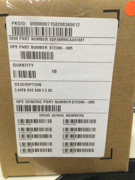 HP 872396-005 3.84TB 12G SAS SC SFF RI SSD  872434-001 ZERO HOURS,New Bulk